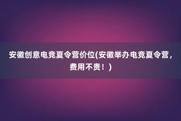 安徽创意电竞夏令营价位(安徽举办电竞夏令营，费用不贵！)