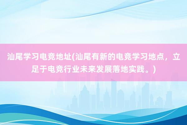 汕尾学习电竞地址(汕尾有新的电竞学习地点，立足于电竞行业未来发展落地实践。)