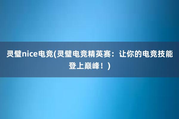 灵璧nice电竞(灵璧电竞精英赛：让你的电竞技能登上巅峰！)