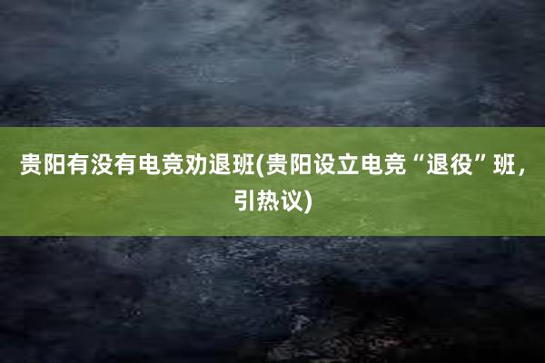 贵阳有没有电竞劝退班(贵阳设立电竞“退役”班，引热议)